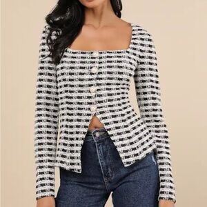 Black and Ivory Plaid Long Sleeve Top